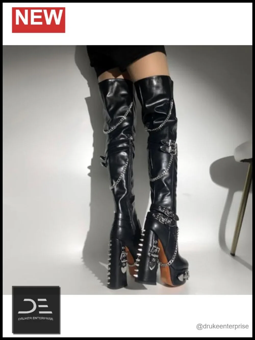 Thigh High Block Heel Platform Boots Chunky Heels Over Knee Side Zip Women Shoes